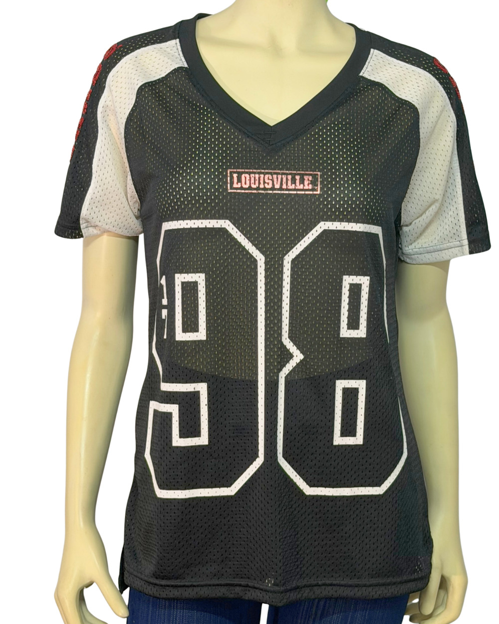 Victoria's Secret PINK Sz S Louisville Cardinals NCAA Mesh Jersey Sequin Accents